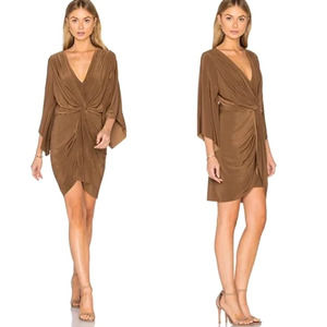MISA Los Angeles Teget draped Grecian Jersey Dress in Camel brown L